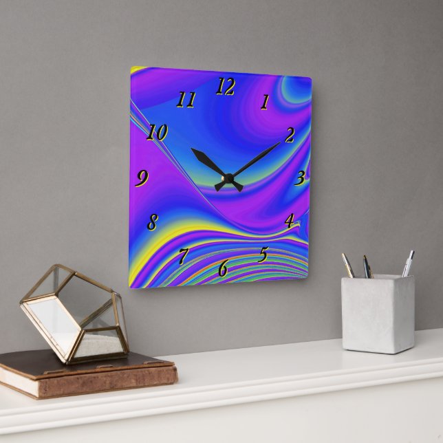 Relógio Quadrado Summersense, Abstrato 3D Rainbowart (Escritório)