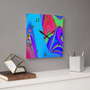 Relógio Quadrado Summersense, Abstrato 3D Rainbowart