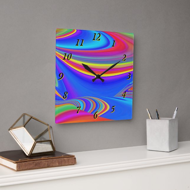 Relógio Quadrado Summersense, Abstrato 3D Rainbowart (Escritório)