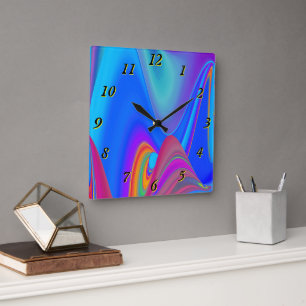 Relógio Quadrado Summersense, Abstrato 3D Rainbowart