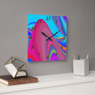 Relógio Quadrado Summersense, Abstrato 3D Rainbowart