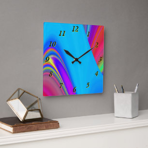 Relógio Quadrado Summersense, Abstrato 3D Rainbowart