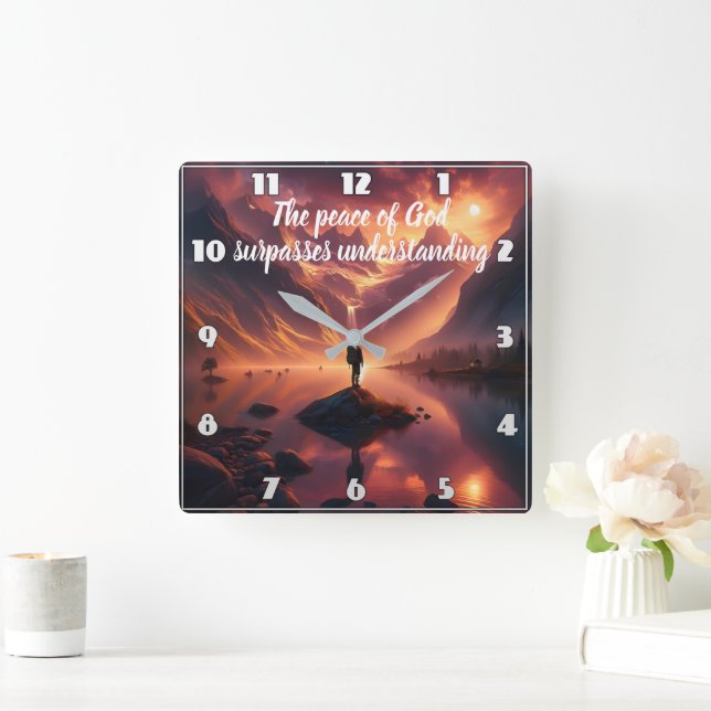 Relógio Quadrado Summit Serenity: Man Overlook Mountain Lake (Lar)