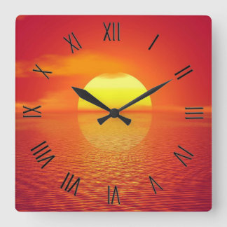 Relógio Quadrado Sun Define Laranja Calm Oceano Negro Sunset Numer