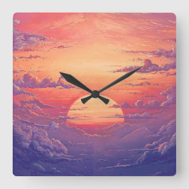 Relógio Quadrado Sun Horizon - Vibrant Painterly Illustration Style