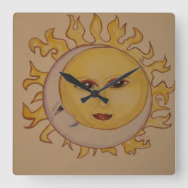 Relógio Quadrado Sun Moon Wall Clock