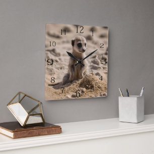 Relógio Quadrado "Sunny Days: Baby Meerkat's Beach Adventure"