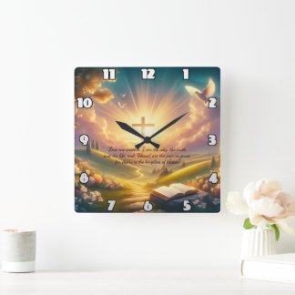 Relógio Quadrado Sunrise Cross, Caminho da Redenção Amor entre Si