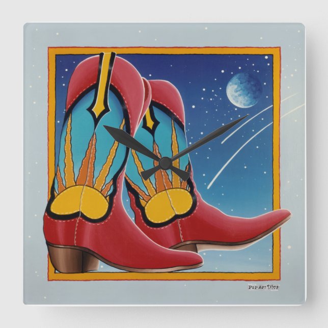 Relógio Quadrado Sunrise Sunset Western COWBOY BOOWALL CLOCK (Frente)