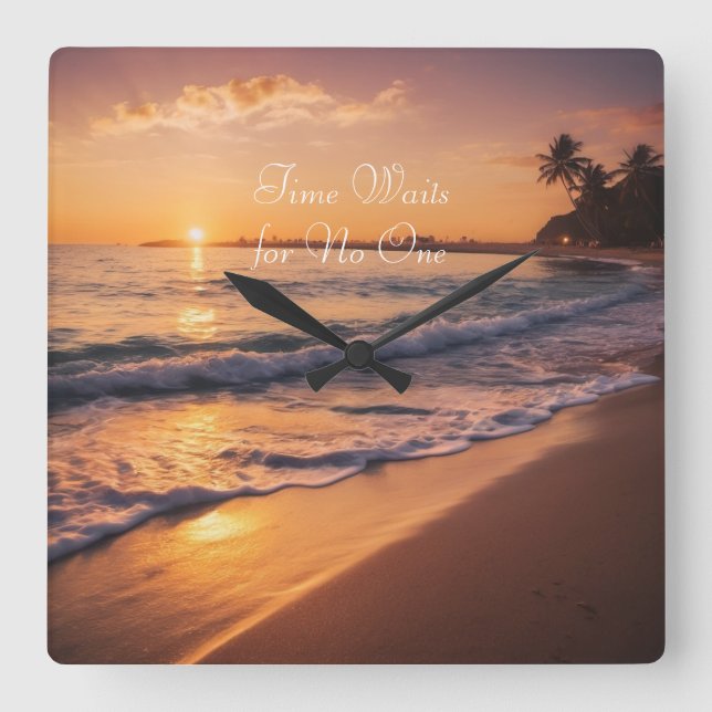 Relógio Quadrado Sunset Beach Walk Clock (Frente)