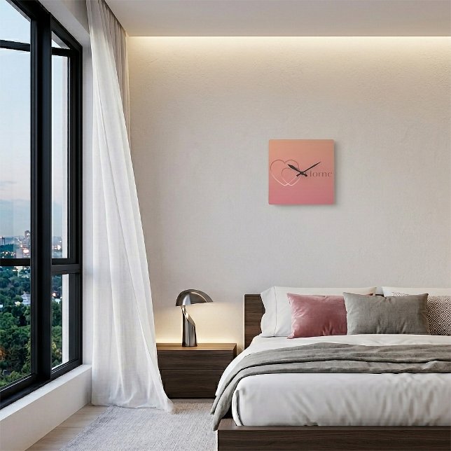 Relógio Quadrado Sunset Gradient Heart Custom Door Sign (Wall Clock)