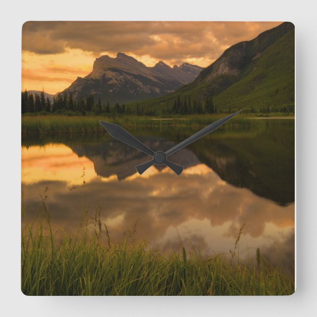 Relógio Quadrado Sunset & Mountain, Alberta Canadá (Frente)