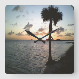 Relógio Quadrado Sunset Na Praia