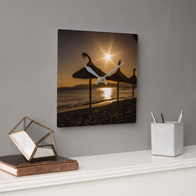 Relógio Quadrado Sunset na praia, Maiorca, Espanha (Escritório)