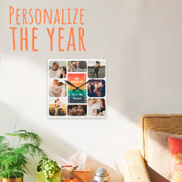 Relógio Quadrado Sunset Photo Collage Mr and Mrs Custom Anniversary