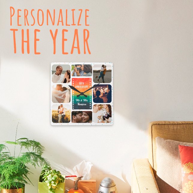 Relógio Quadrado Sunset Photo Collage Mr and Mrs Custom Anniversary (Criador carregado)