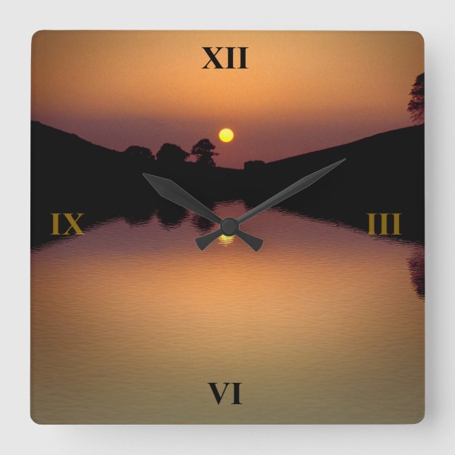 Relógio Quadrado Sunset sobre Bruton Lake (Frente)