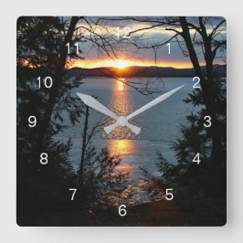 Relógio Quadrado Sunset Sobre Forest Lake Wall Clock