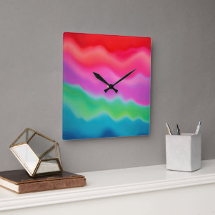 Relógio Quadrado "Sunset Sorbet" Arte Abstrato Colorida
