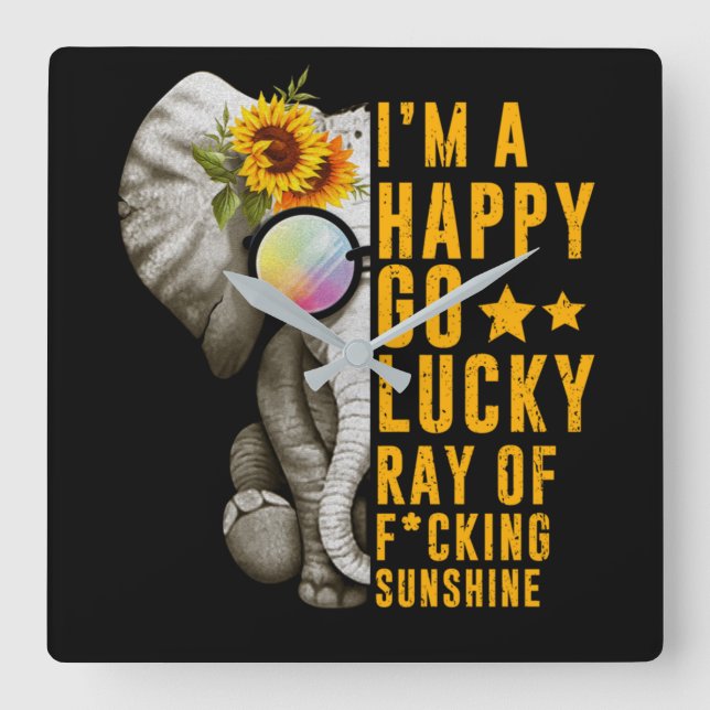 Relógio Quadrado Sunshine Sunflower Positive Quote Elephant (Frente)