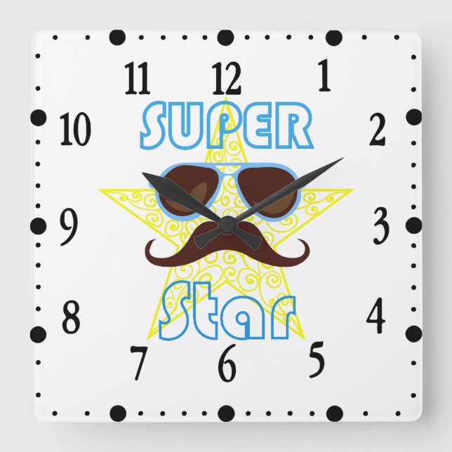 Relógio Quadrado Super Star with sunglasses and mustache (Frente)