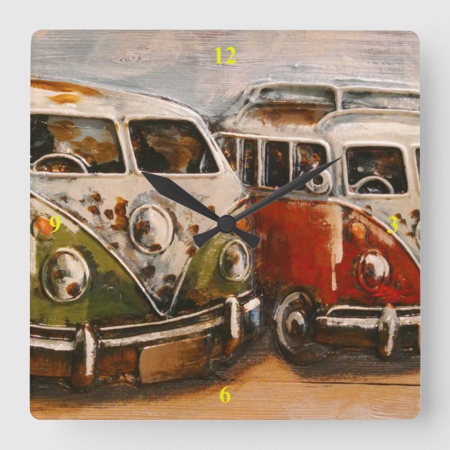 Relógio Quadrado Surf Campervans. (Frente)