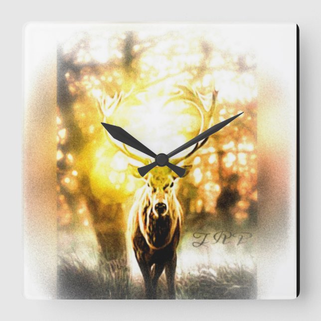 Relógio Quadrado Surpreendente veado 01-02 (Frente)