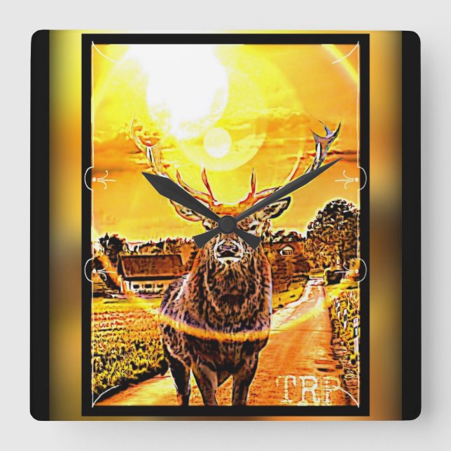 Relógio Quadrado Surpreendente veado 02-02 (Frente)