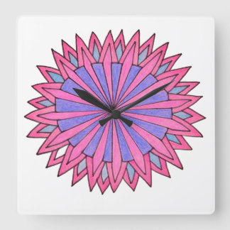 Relógio Quadrado Surto de Flor Rosa