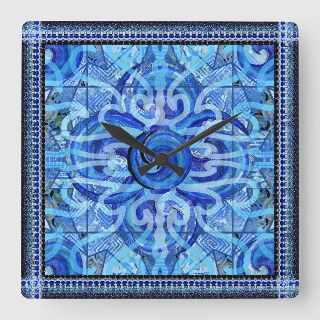 Relógio Quadrado Susea Blue Studios Wave Mandela Clock (Frente)