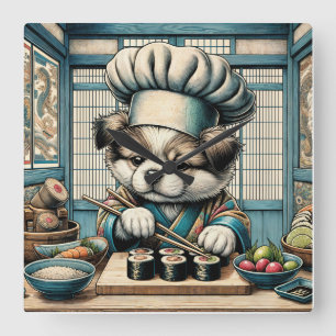 Relógio Quadrado Sushi Chef Puppy Adorável