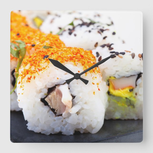Relógio Quadrado Sushi num prato (Frente)