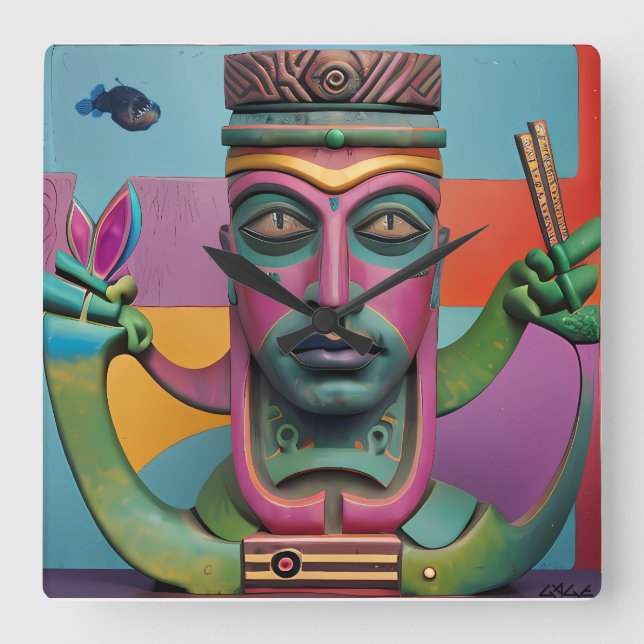 Relógio Quadrado Sushi Radio Tiki Man (Frente)