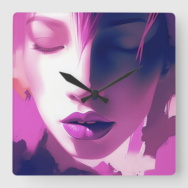 Relógio Quadrado Sussurro de Sonho Lilac - Sereno, Eetal, Roxo (Frente)