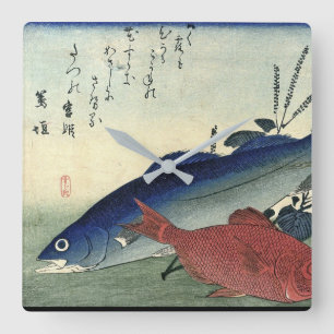 Relógio Quadrado Suzuki & Kimmedai - Peixe Japonês de Hiroshige