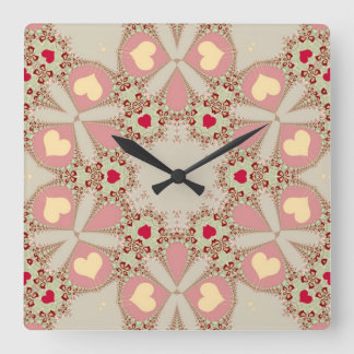 Relógio Quadrado Sweet Pink Country Love Hearts Wall Clock