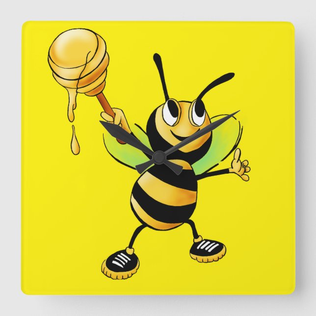 Relógio Quadrado Sweet Time with Our Honey Bee Clock! 🍯🐝 (Frente)
