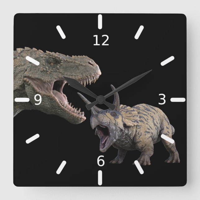 Relógio Quadrado T.Rex e Triceratops (Frente)