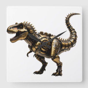 Relógio Quadrado T-Rex Mech Steampunk – Fera Dino de Latão