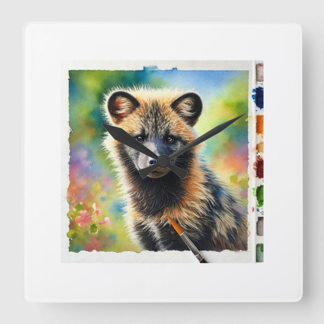 Relógio Quadrado Tabernero Bush Dog 020924AREF129 - Watercolor (Frente)