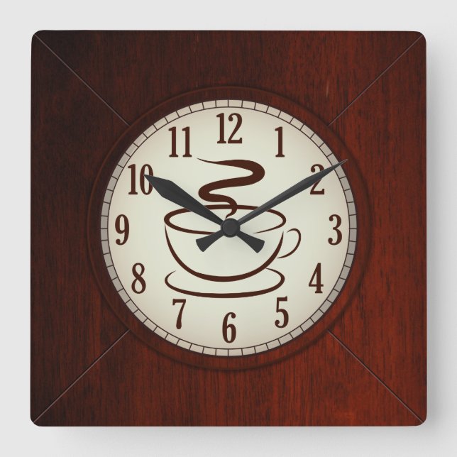 Relógio Quadrado Taça de Café Wood Wall Clock (Frente)