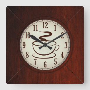 Relógio Quadrado Taça de Café Wood Wall Clock