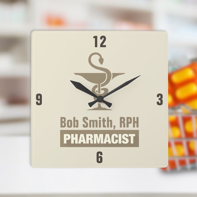 Relógio Quadrado Taça Farmacêutica Sepia Personalizada de Higieia (Criador carregado)