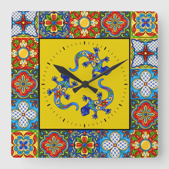 Relógio Quadrado Talavera Tiles IMAGES Clock (Frente)