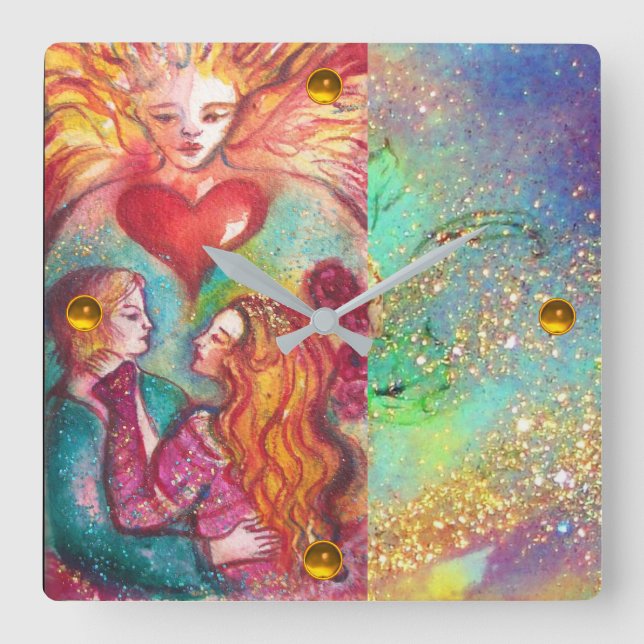 Relógio Quadrado TAROTS DE SOMBRAS PERDIDAS, AMANTES Dia dos Namora (Frente)