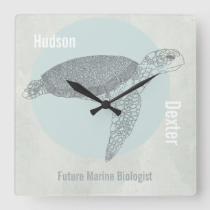 Relógio Quadrado Tartaruga marinha para casa de praia ou bióloga m