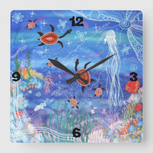 Relógio Quadrado Tartaruga que sonha o pulso de disparo de parede