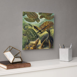 Relógio Quadrado Tartarugas do Mar Vintage e tartarugas por Ernst H