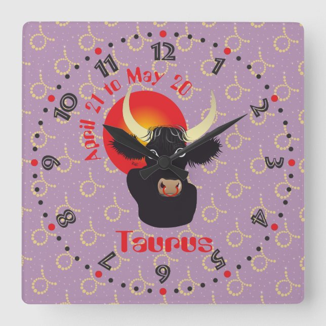 Relógio Quadrado Taurus de 21 de abril a 20 de maio (Frente)