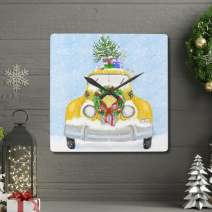 Relógio Quadrado Táxi Amarelo de Natal Vintage dos anos 50 de Nova
